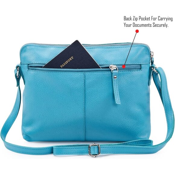 Women Air Blue Imported Leather Polyester Crossbody Sling Shoulder Crossover Bag - Picture 5 of 6